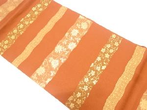 リサイクル　横段に花唐草模様織り出し名古屋帯